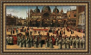 Gentile Bellini Framed Paintings - Procession in Piazza S. Marco by Gentile Bellini