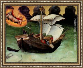 Ships Running Aground in a Storm Framed Paintings - Quaratesi Altarpiece St. Nicholas saves a storm-tossed ship by Gentile da Fabriano