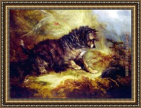 Terriers Framed Paintings - A Terrier and a Hedgehog by George Armfield