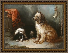 The King And The Beggar-maid Framed Paintings - A Terrier and a King Charles Spaniel by George Armfield