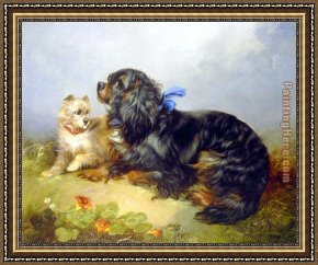 Terriers Framed Paintings - King Charles Spaniel and a Terrier by George Armfield