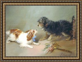 Terriers Framed Paintings - King Charles Spaniel & Terrier by George Armfield