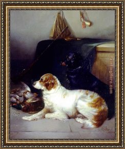 The Day's Bag Framed Paintings - Spaniels with the Day's Bag by George Armfield