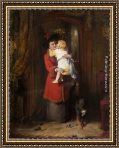 Farewell Kiss Framed Paintings - A Christmas Kiss by George Bernard O'Neill