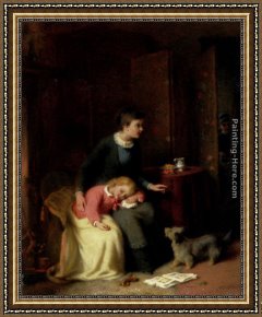 Sleeping Framed Paintings - Hush - She's Sleeping! by George Bernard O'Neill