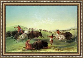 Departure to The Hunt Framed Paintings - Buffalo Hunt by George Catlin