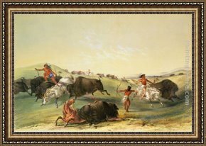 Departure to The Hunt Framed Paintings - Buffalo Hunt,Plate 7 from Catlin's North American Indian Collection by George Catlin