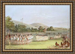 Spirits at Play II Framed Paintings - Choctaw Ball-Play Dance by George Catlin