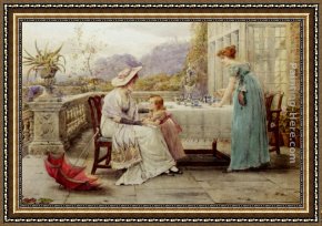 Cape Cod Afternoon Framed Paintings - Afternoon Tea by George Goodwin Kilburne