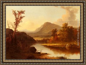 An Autumn Landscape with Cows Near a Stream Framed Paintings - Autumn Landscape by George Henry Durrie