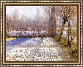 Field of Spring Wheat at Sunrise Framed Paintings - Spring Crosuc Fields by George Hitchcock