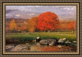 Valley Framed Paintings - Catskill Valley by George Inness
