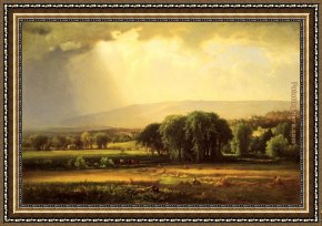 Hamlet Play Scene Framed Paintings - Harvest Scene in the Delaware Valley by George Inness
