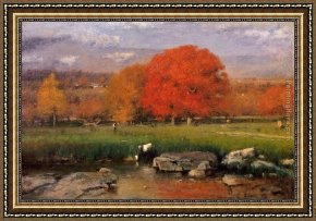Valley Framed Paintings - Morning Catskill Valley by George Inness