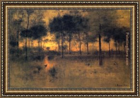 A Rough Journey Home Framed Paintings - The Home of the Heron by George Inness