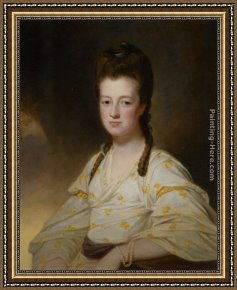 Portrait of a Lady Holding a Fan Framed Paintings - Portrait of a Lady Dorothy Cavendish Wife of William Cavendish Bentinck 3rd Duke of Portland by George Romney
