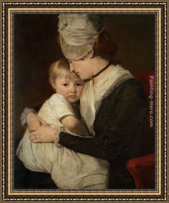 Portrait of Mrs Abney Framed Paintings - Portrait of Mrs Anne Carwardine and her Eldest Son Thomas by George Romney