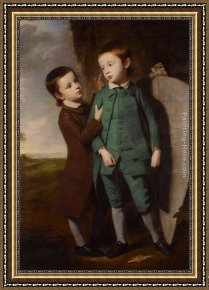 Portrait of a Young Boy Framed Paintings - Portrait of Two Boys with a Kite by George Romney