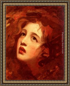 George Romney Framed Paintings - Portrait Study Of Emma Hamilton As Miranda by George Romney