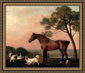 A Spaniel And a Pug Framed Paintings - A Bay Hunter With Two Spaniels by George Stubbs
