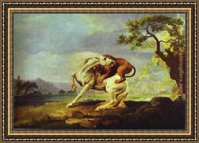 Madonna with St George Framed Paintings - Horse Attacked by a Lion by George Stubbs