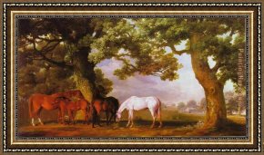Lord Rivers' Roan Mare in a Landscape Framed Paintings - Mares and Foals in a Wooded Landscape by George Stubbs
