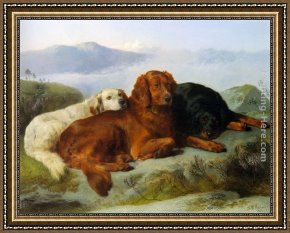 Jane Maxwell, Duchess of Gordon And Her Son The Marquis of Huntly Framed Paintings - A Golden Retriever, Irish Setter, and a Gordon Setter in a Mountainous Landscape by George W. Horlor