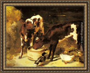 Feeding Framed Paintings - Calves Feeding by George W. Horlor