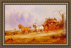 Open Framed Paintings - A Coach And Four On The Open Road by George Wright