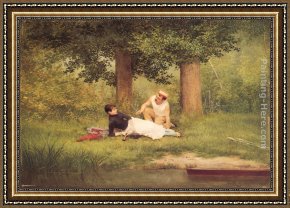 The Flirtation Framed Paintings - The Flirtation by Georges Croegaert