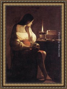 Penitent Magdalen Framed Paintings - Magdalen of the night light by Georges de La Tour