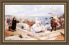 Jules Framed Paintings - Elegant Figures Watching the Regatta by Georges Jules Victor Clairin