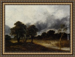 Shepherd Framed Paintings - A Shepherd and his Herd Crossing the River before the Storm by Georges Michel