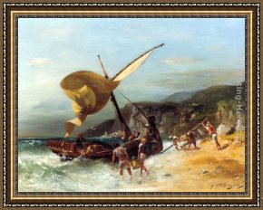 The Departure of Tobias Framed Paintings - The Fishermen's Departure by Georges Washington