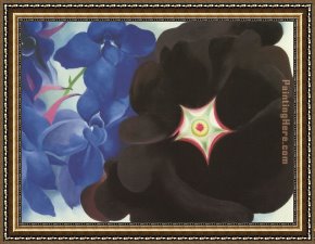 Blue Framed Paintings - Black Hollyhock Blue Larkspur 1930 by Georgia O'Keeffe