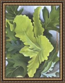 Pheasants Through The Oak Wood Framed Paintings - Green Oak Leaves by Georgia O'Keeffe