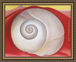 The White Horse Framed Paintings - White Shell With Red c. 1938 by Georgia O'Keeffe
