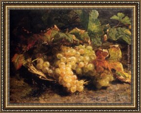 Julius Jacobus Van De Sande Bakhuyzen Framed Paintings - Autumn Treasures Grapes In A Wicker Basket by Geraldine Jacoba Van De Sande Bakhuyzen