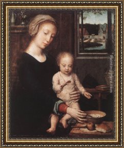 Madonna And Child with Sts Matthew And Nicholas Framed Paintings - Madonna and Child with the Milk Soup by Gerard David