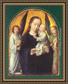 Two Boys And a Girl Making Music Framed Paintings - Mary and Child with two Angels Making Music by Gerard David