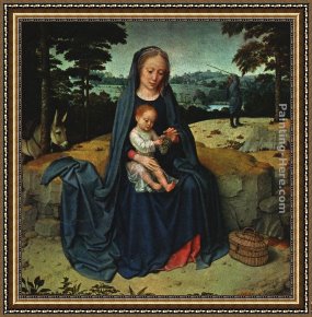 Flight Framed Paintings - The Rest on the Flight into Egypt by Gerard David
