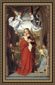 Virgin Enthroned with Angels Framed Paintings - Virgin and Child with Four Angels by Gerard David