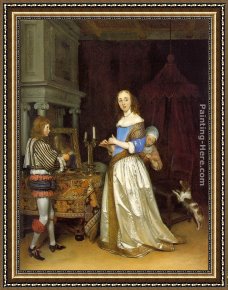 Toilette Framed Paintings - Lady at her Toilette by Gerard ter Borch