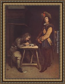 Russian Officer Framed Paintings - Officer Writing a Letter by Gerard ter Borch