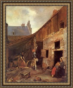 Stone Framed Paintings - The Family of the Stone Grinder by Gerard ter Borch