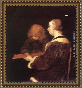 Lessons Learned by Eyears Framed Paintings - The Reading Lesson by Gerard ter Borch