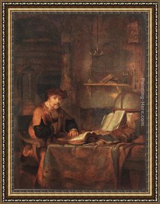 Her Favorite Book Framed Paintings - Scholar with his Books by Gerbrand van den Eeckhout