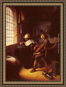 The Violinist Framed Paintings - An Interior with a Young Violinist 1637 by Gerrit Dou