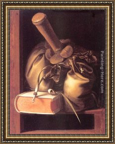 Her Favorite Book Framed Paintings - Still Life with Book and Purse by Gerrit Dou