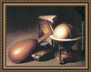 Her Favorite Book Framed Paintings - Still Life with Globe, Lute, and Books by Gerrit Dou